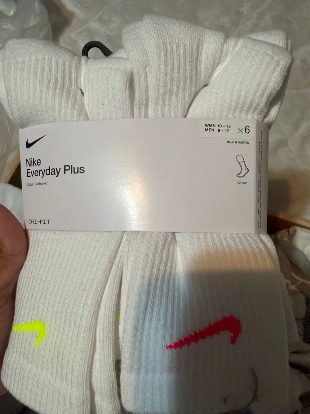 Nike White Athletic Crew Socks with Blue & Orange Accents - 6 Pack